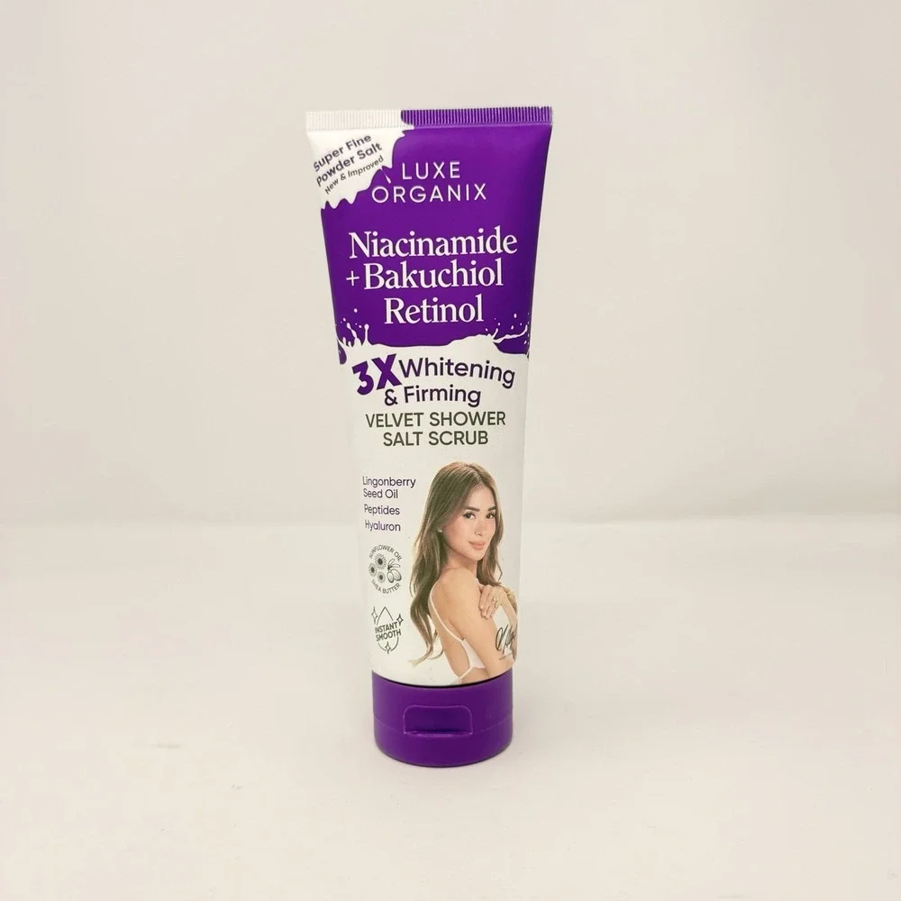 Luxe Organix Niacinamide Bakuchiol Retinol Velvet Shower Salt Scrub‎ 320g NIB